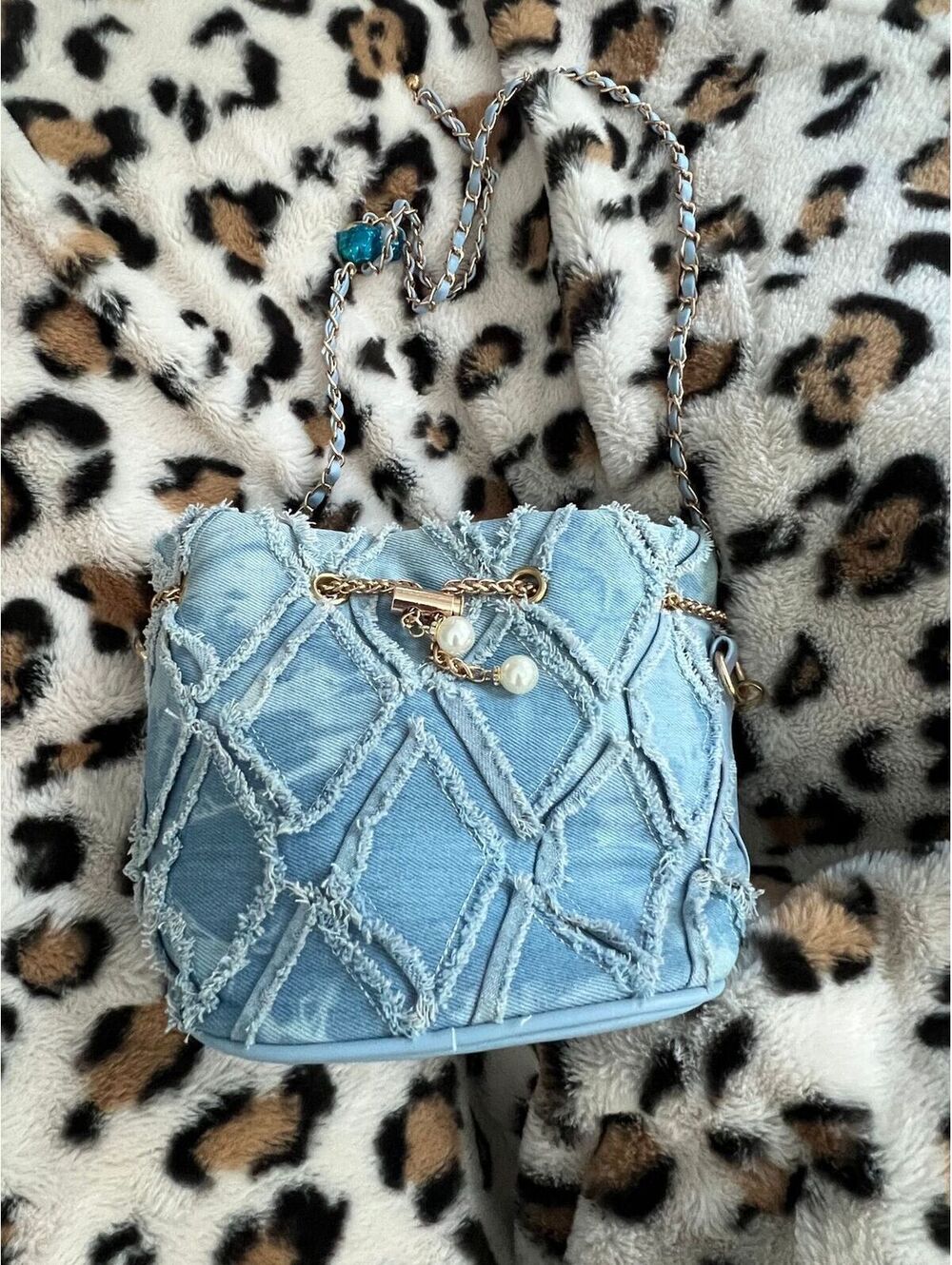 Light Blue Denim Patchwork Crossbody - UNBRANDED